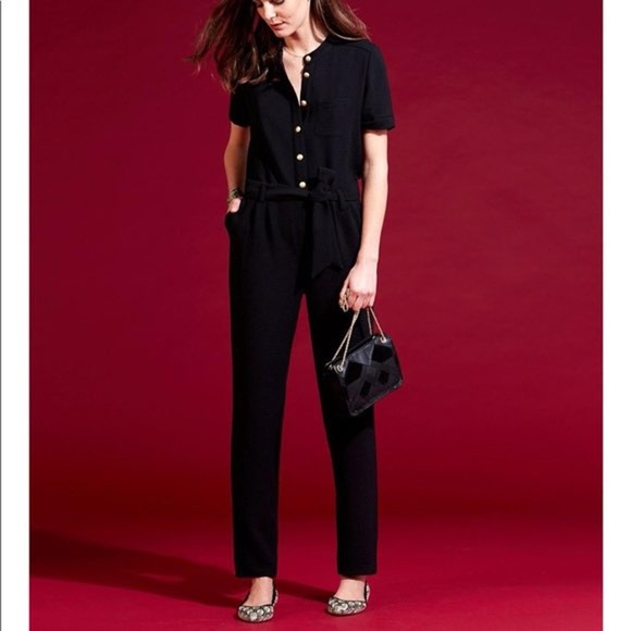 Sezane x Madewell crepe Juliette jumpsuit, size 4, black with gold buttons - Picture 1 of 4